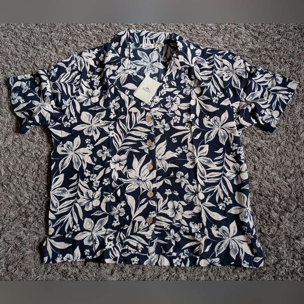 NWT Faherty Navy Canopy Floral Cabana Short Sleeve Camp Shirt Women's S